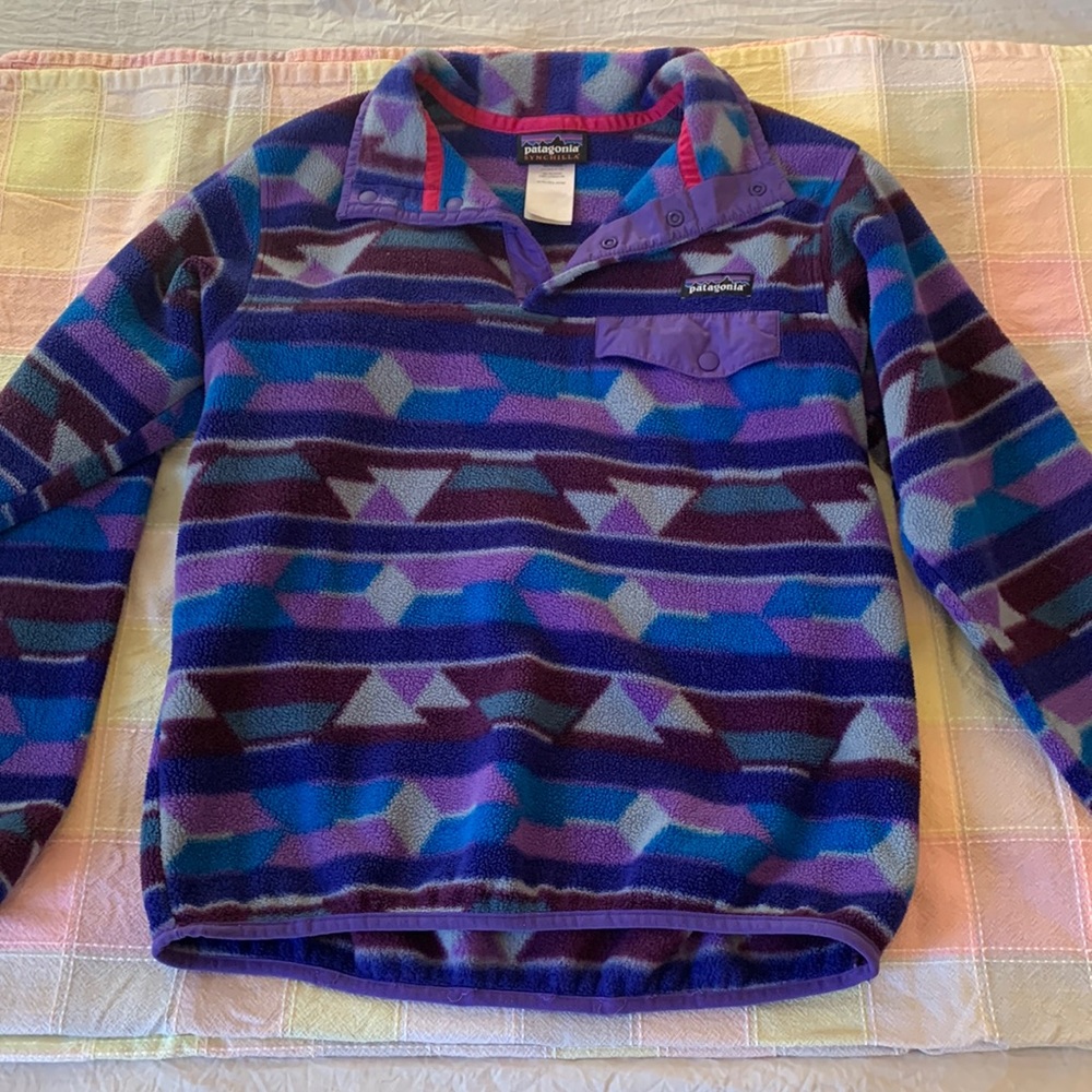 Patagonia Synchilla Snap Fleece - Blue and Purple stripe ‘Tribal Pattern’
